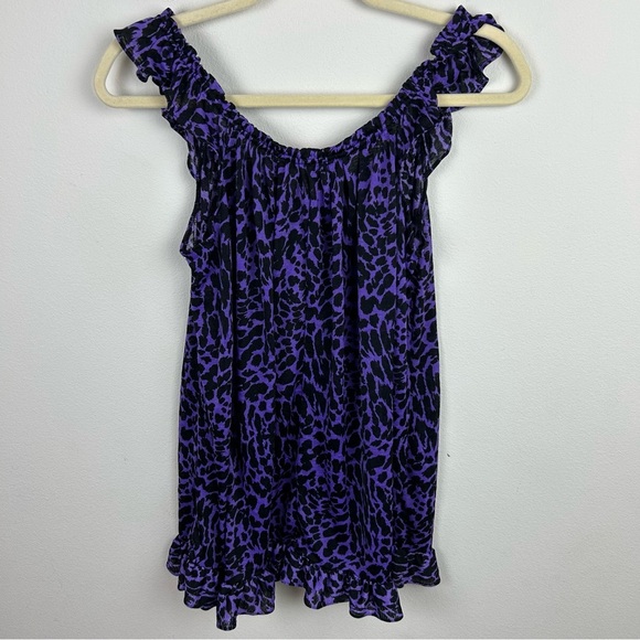 Y2K Betsey Johnson Intimates purple leopard babydoll top night ruffle detail S - Picture 8 of 8